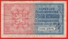 1 koruna b.l.1938/1940  A 074 - ruční přetisk
