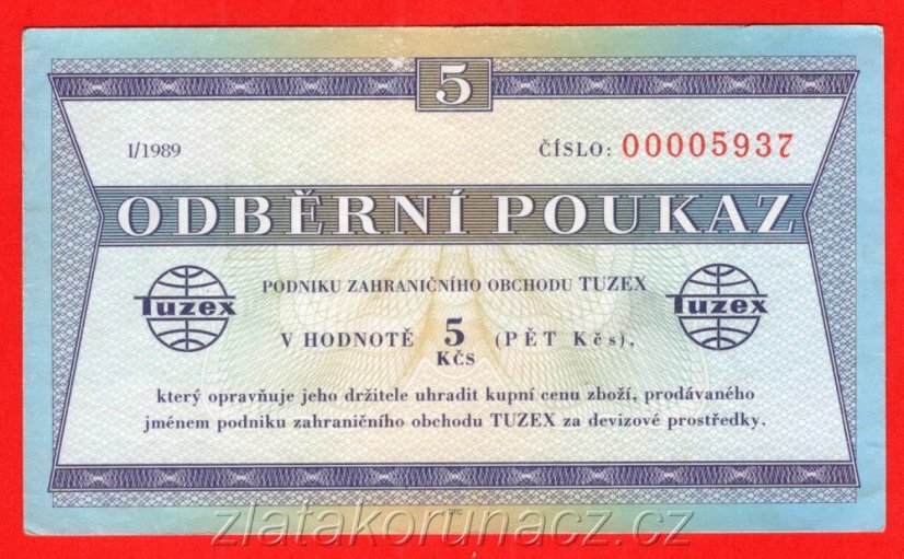 5 Tkčs - Tuzexová poukázka 1989/I