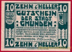 Gmunden - 10 haléřů - 1920 - zelená