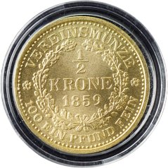 Zlatá spolková 1/2 KORUNA F.J. 1859 novoražba Kremnice