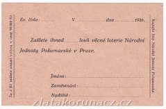Tiskopis - Loterii Národní Jednoty Pošumavské - 1926