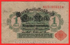 Německo - 1 mark 12.8.1914 - červená pečeť č.917