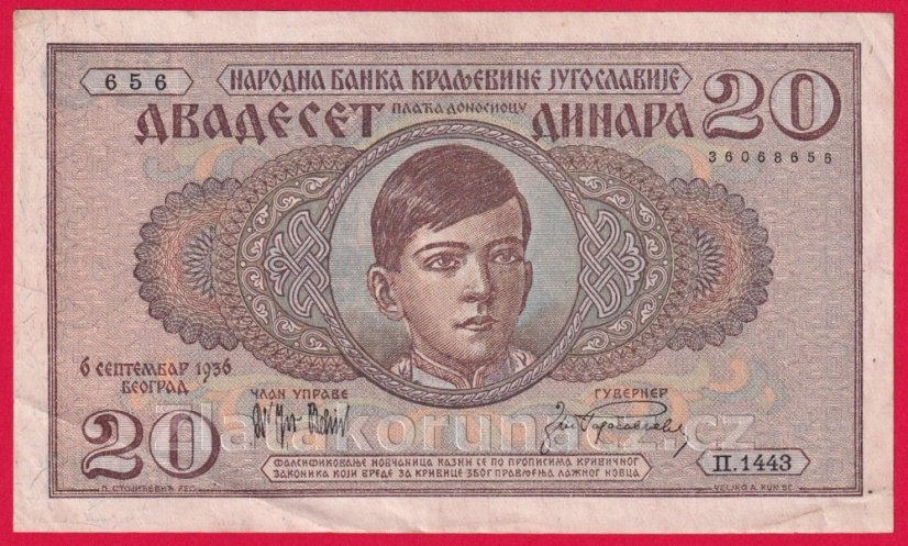 Jugoslávie - 20 Dinara 1936