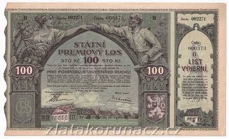 Los - 100 Kč - Státní prémiový los B - r.1921