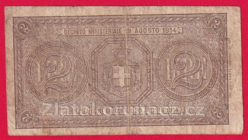 Itálie - 2 lira 19.8.1914