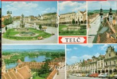 Telč - náměstí s kašnou a sochou