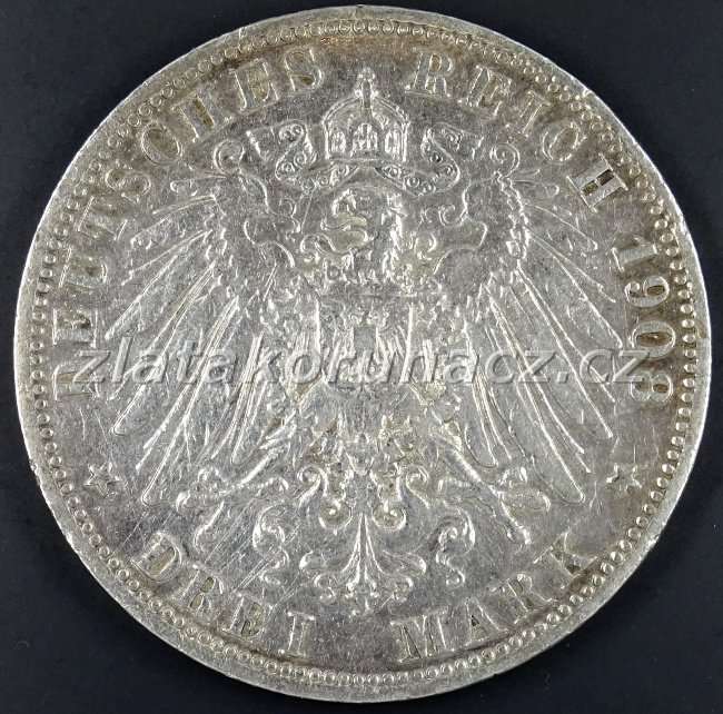 Německo - Prusko - 3 marka 1908 A
