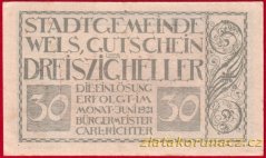 Wels - 30 haléřů - 1921 - červeno-modrá