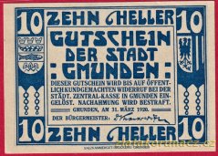 Gmunden - 10 haléřů - 1920 - modrá
