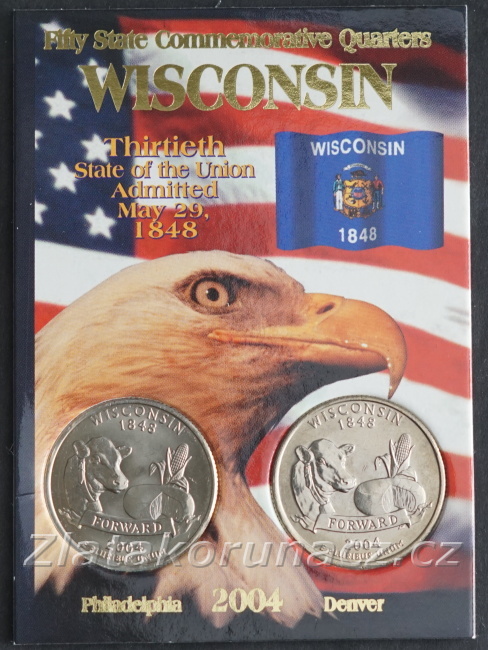 Sada dvou mincí - USA - 1/4 dollar 2004 Wisconsin