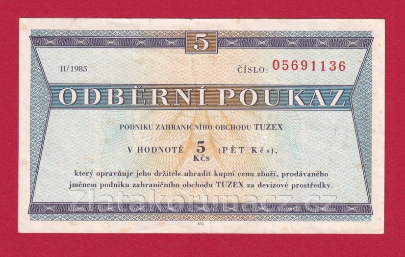 5 Tkčs - Tuzexová poukázka 1985/ II