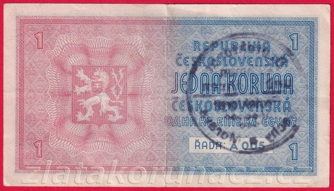 1 Koruna b.l. 1938/1940 A 005 - ruční přetisk