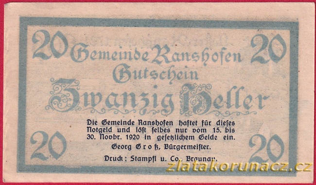 Ranshofen - 20 haléřů - 1920