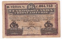 Los - 9,25 Kč 16. Československá třídní loterie r.1927
