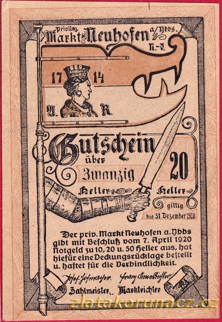 Neuhofen an der Ybbs - 20 haléřů - 1920 - okrová