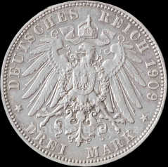 Německo - Sasko - 3 marka 1909 E