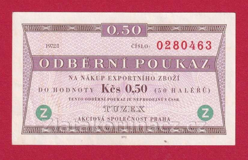 0,50 Tkčs - Tuzexová poukázka 1972/ I - "Z"